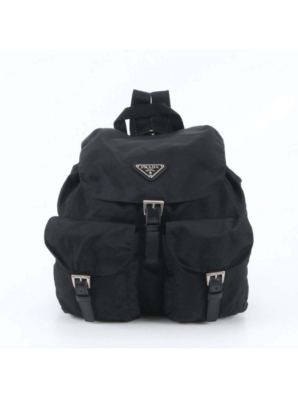 Prada Tessuto Nylon Triangle Logo Leather Backpack Black